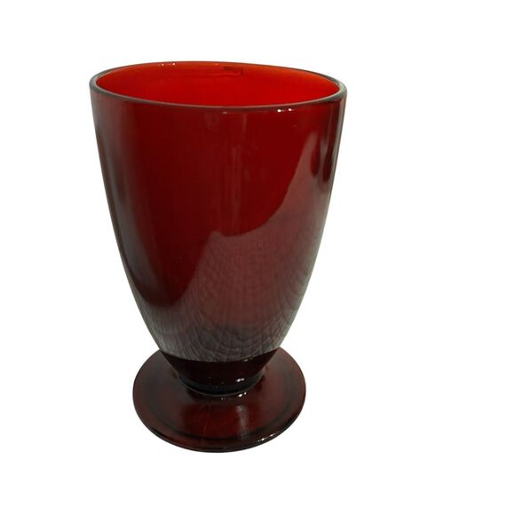 Three (3) Anchor Hocking Ruby Red Pedestal Coronation Tea Or Water Glasses. 5” - Picture 4 of 8